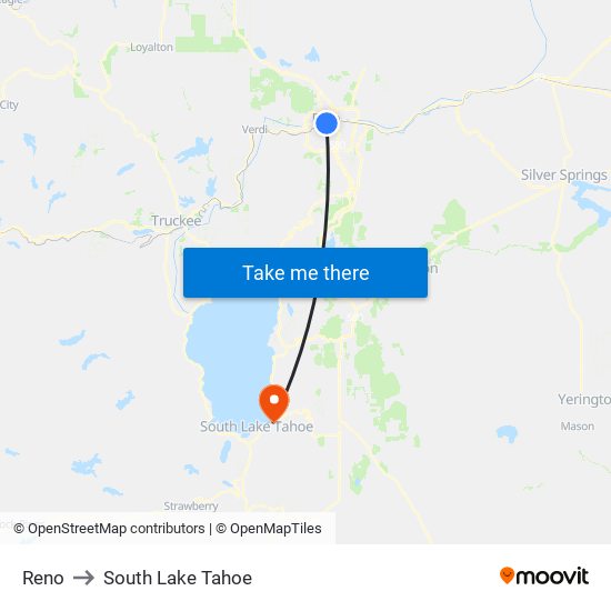 Reno to South Lake Tahoe map