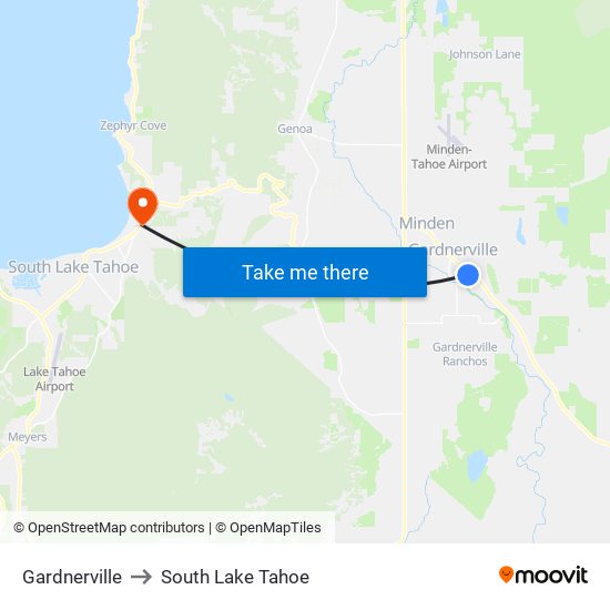 Gardnerville to South Lake Tahoe map