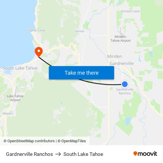 Gardnerville Ranchos to South Lake Tahoe map