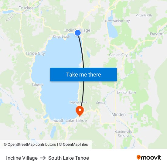 Incline Village to South Lake Tahoe map