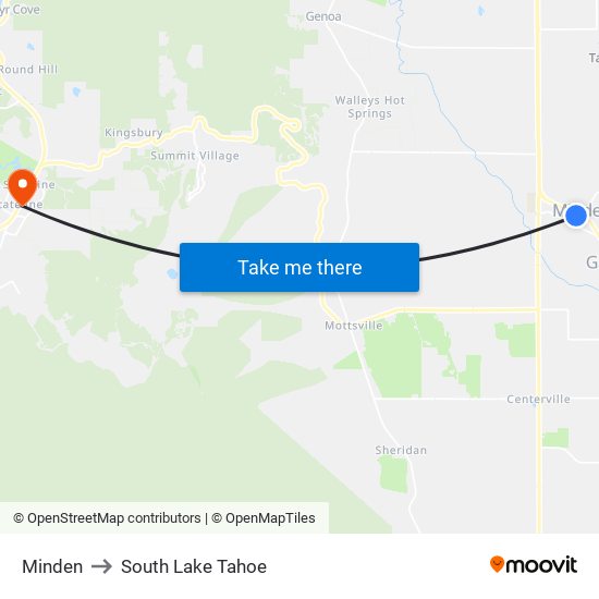 Minden to South Lake Tahoe map