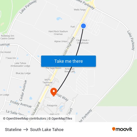 Stateline to South Lake Tahoe map