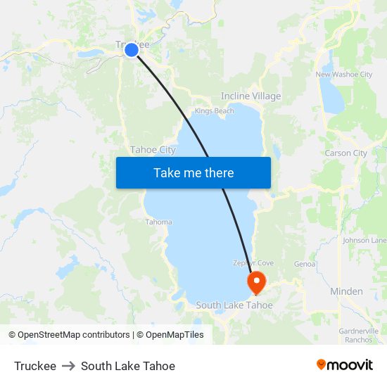 Truckee to South Lake Tahoe map