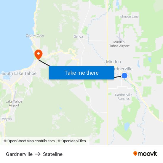 Gardnerville to Stateline map