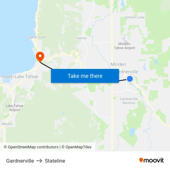 Gardnerville to Stateline map