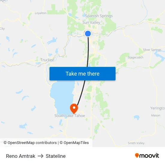 Reno Amtrak to Stateline map