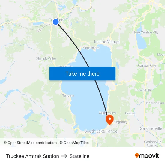 Truckee Amtrak Station to Stateline map