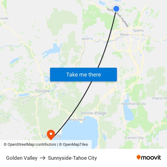Golden Valley to Sunnyside-Tahoe City map