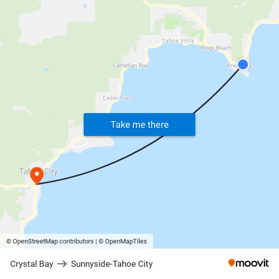 Crystal Bay to Sunnyside-Tahoe City map