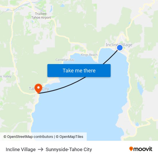 Incline Village to Sunnyside-Tahoe City map