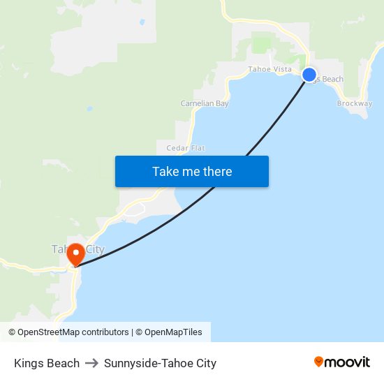 Kings Beach to Sunnyside-Tahoe City map