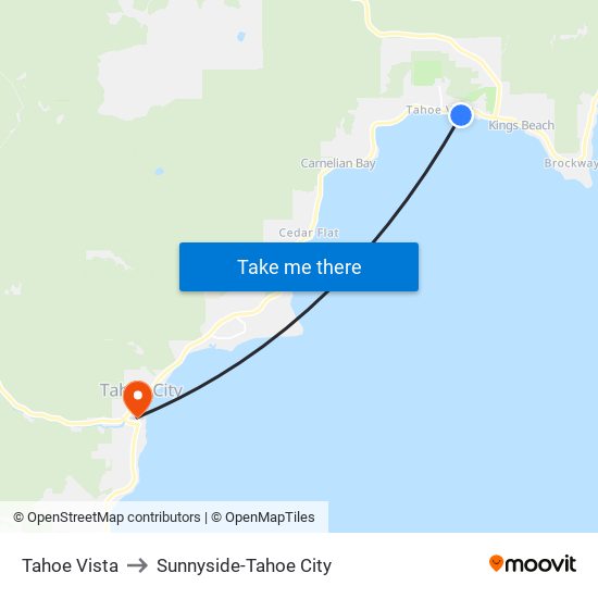 Tahoe Vista to Sunnyside-Tahoe City map