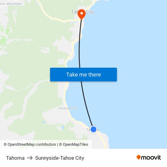 Tahoma to Sunnyside-Tahoe City map
