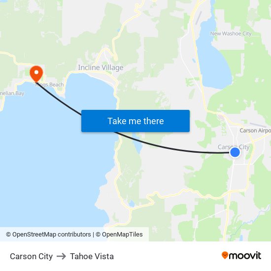 Carson City to Tahoe Vista map