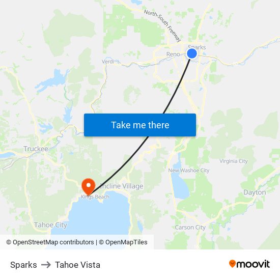 Sparks to Tahoe Vista map