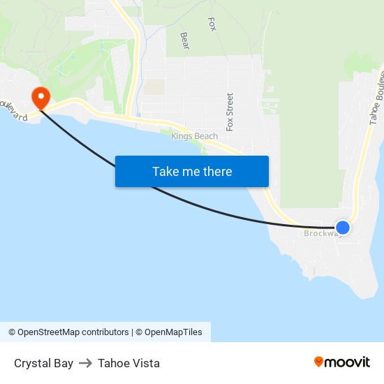 Crystal Bay to Tahoe Vista map