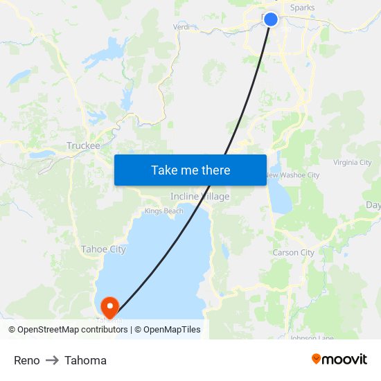 Reno to Tahoma map