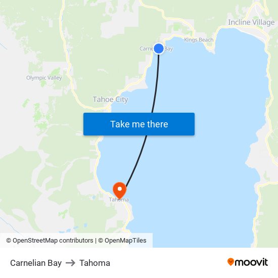 Carnelian Bay to Tahoma map