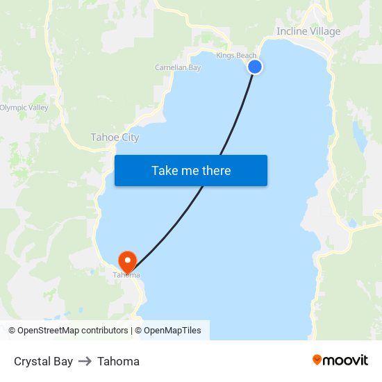 Crystal Bay to Tahoma map