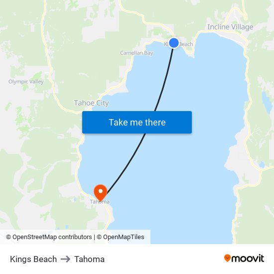 Kings Beach to Tahoma map