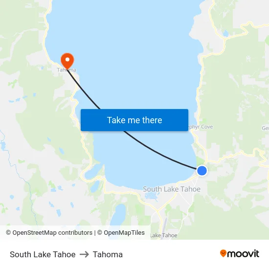 South Lake Tahoe to Tahoma map