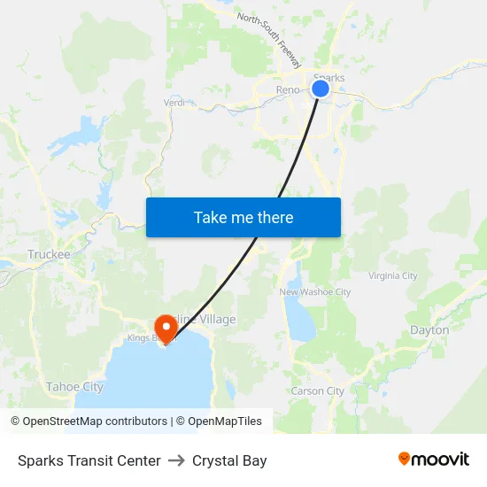 Sparks Transit Center to Crystal Bay map