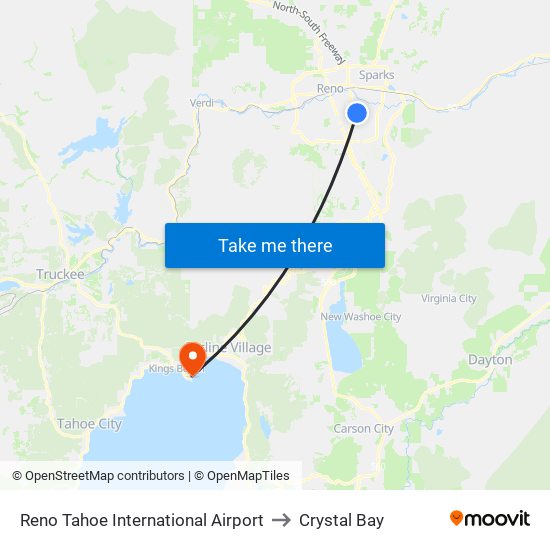 Reno Tahoe International Airport to Crystal Bay map