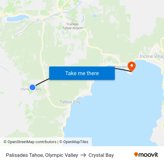 Palisades Tahoe, Olympic Valley to Crystal Bay map