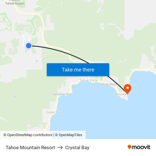 Tahoe Mountain Resort to Crystal Bay map