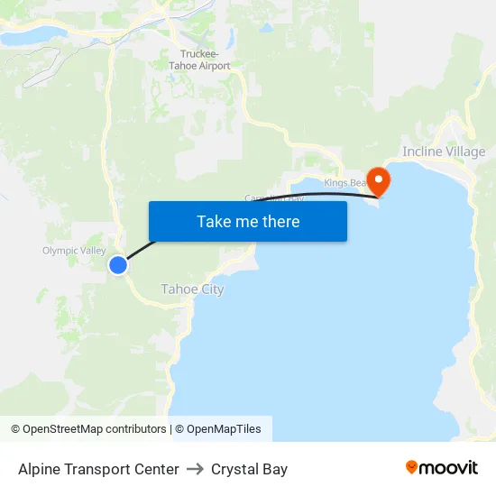 Alpine Transport Center to Crystal Bay map