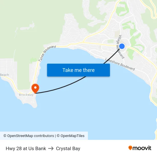 Hwy 28 at Us Bank to Crystal Bay map