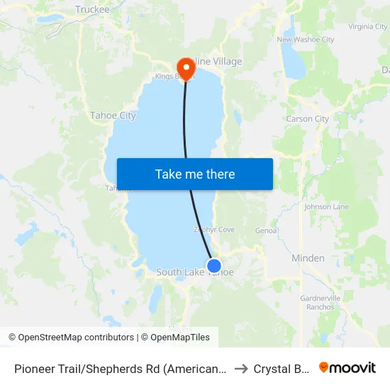 Pioneer Trail/Shepherds Rd (Americana) to Crystal Bay map