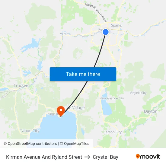 Kirman Avenue And Ryland Street to Crystal Bay map