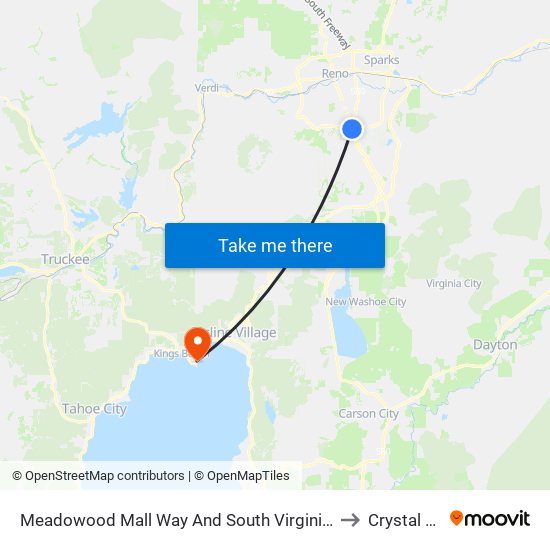 Meadowood Mall Way And South Virginia Street to Crystal Bay map