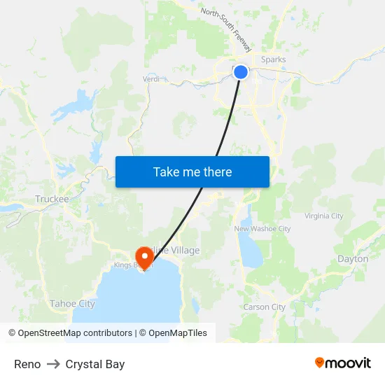 Reno to Crystal Bay map