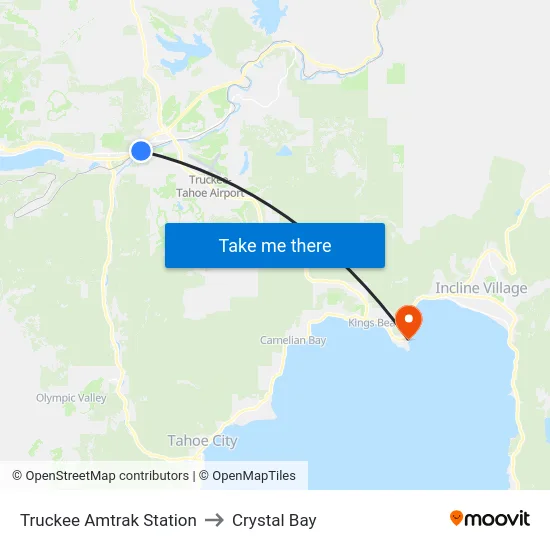 Truckee Amtrak Station to Crystal Bay map