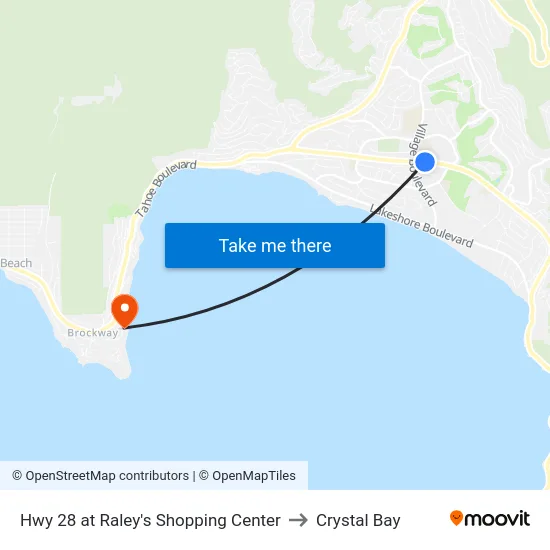 Hwy 28 at Raley's Shopping Center to Crystal Bay map