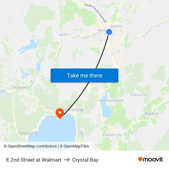 E 2nd Street at Walmart to Crystal Bay map