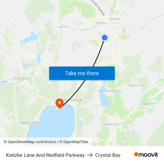 Kietzke Lane And Redfield Parkway to Crystal Bay map