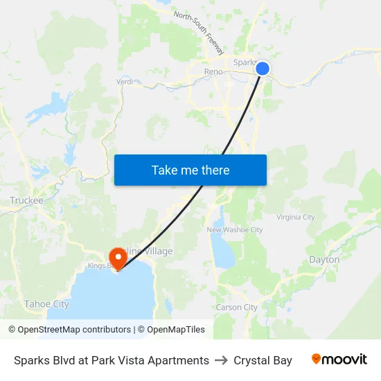 Sparks Blvd at Park Vista Apartments to Crystal Bay map