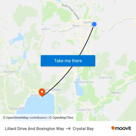 Lillard Drive And Boxington Way to Crystal Bay map