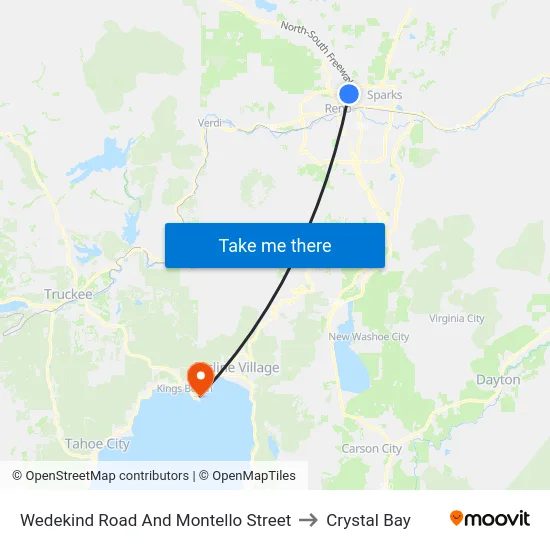 Wedekind Road And Montello Street to Crystal Bay map
