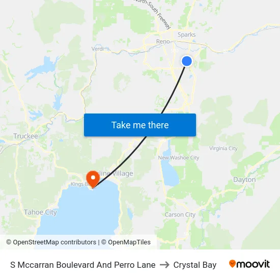 S Mccarran Boulevard And Perro Lane to Crystal Bay map