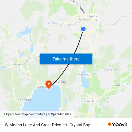 W Moana Lane And Grant Drive to Crystal Bay map