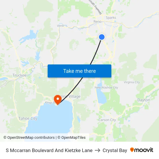 S Mccarran Boulevard And Kietzke Lane to Crystal Bay map