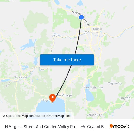 N Virginia Street And Golden Valley Road to Crystal Bay map