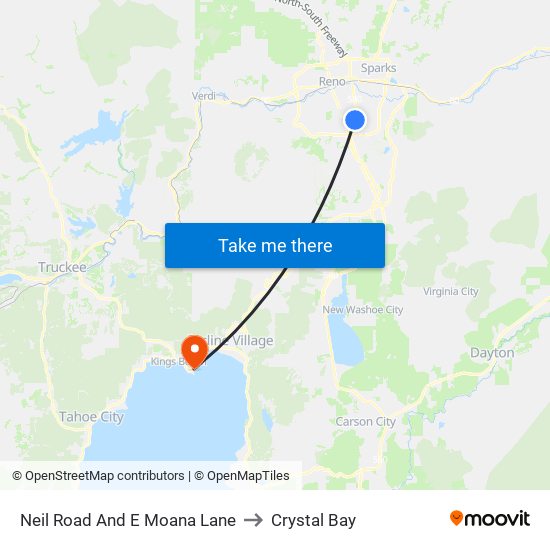 Neil Road And E Moana Lane to Crystal Bay map