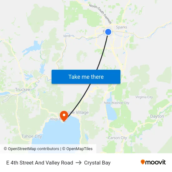 E 4th Street And Valley Road to Crystal Bay map