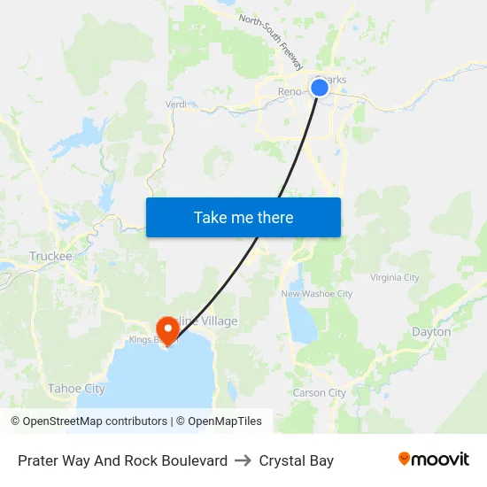 Prater Way And Rock Boulevard to Crystal Bay map