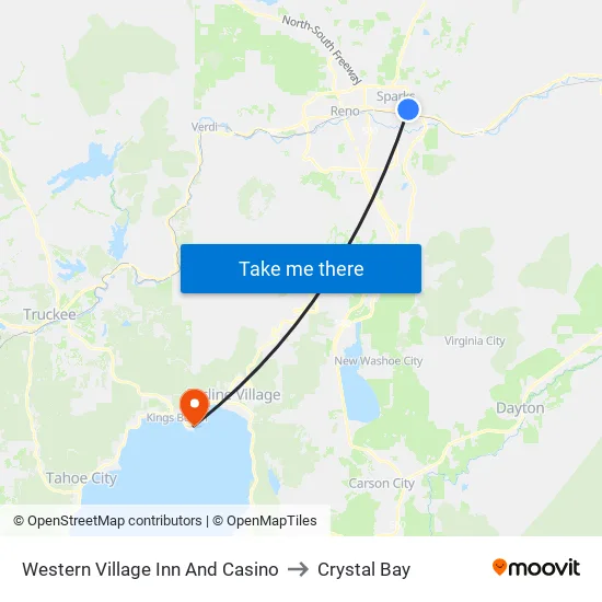 Western Village Inn And Casino to Crystal Bay map